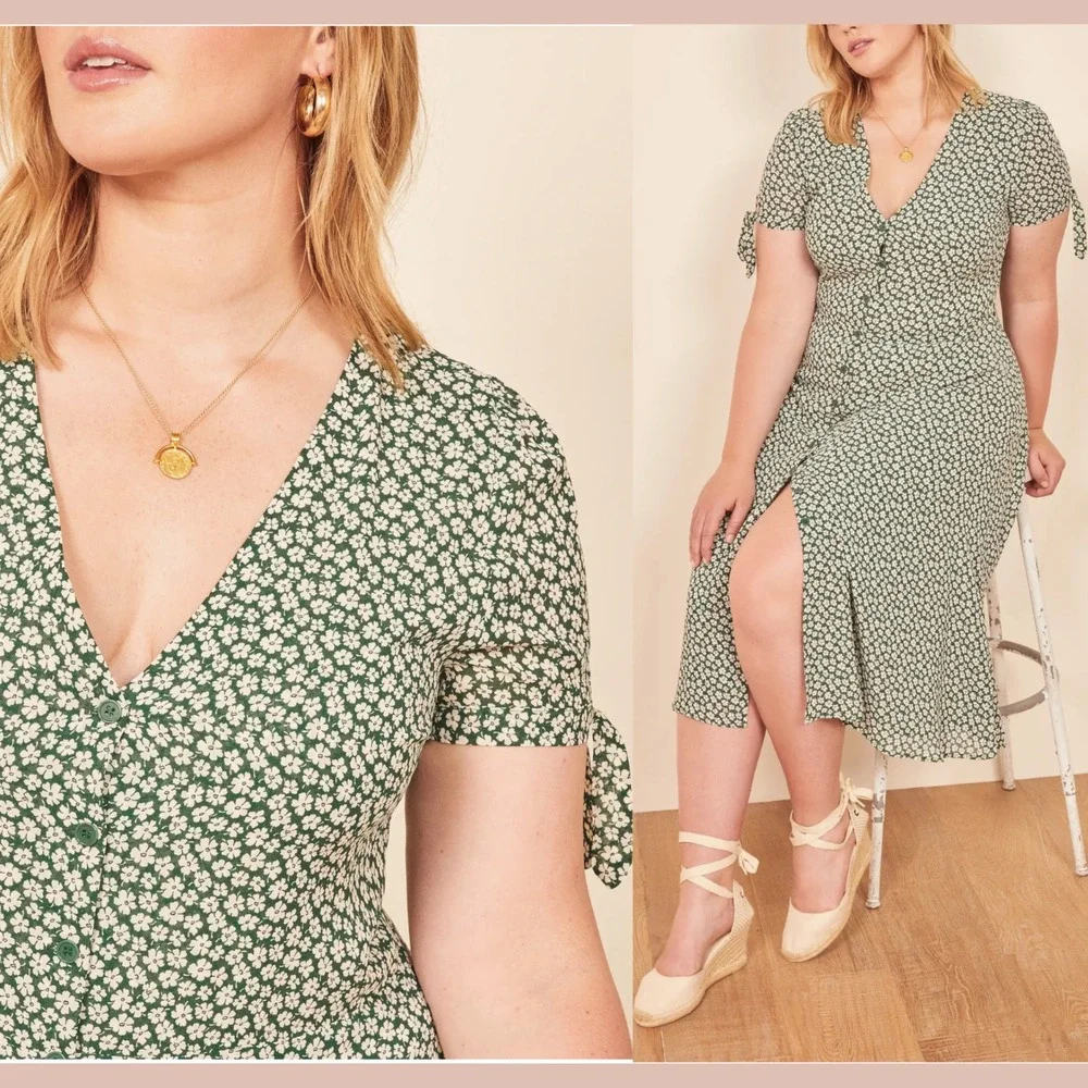 NWT $218 REFORMATION [ 16 ] Rosalinda Floral Tie Sleeve Dress In Venezuela T2134 - Picture 15 of 16